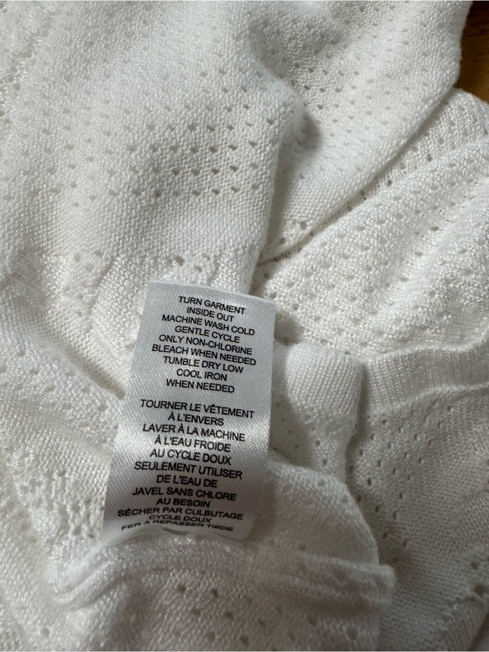 T Tahari White Pointelle Open Front Draped Waterfall Cardigan Knit Sweater L - Picture 11 of 12